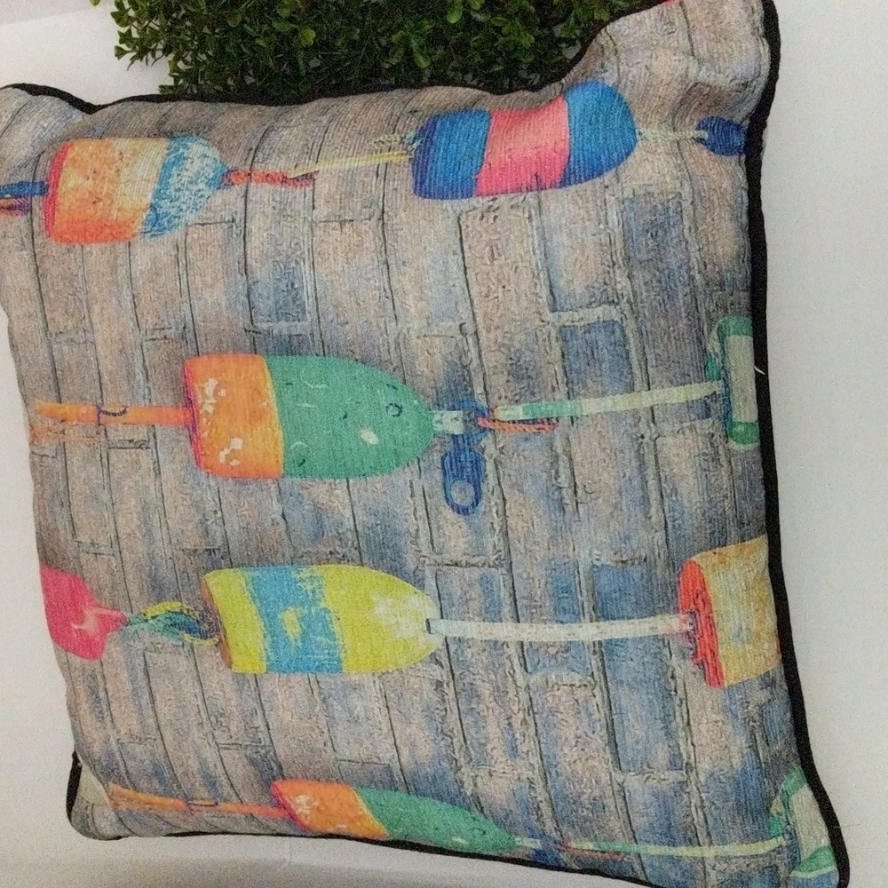 Multicolor Decorative Buoys Printed Pillow NWOT 20" x 20" Made in India